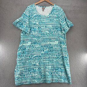 Chicos Dress Womens 4 US XXL Blue Dot Print Short Sleeve Knee Length Pocket Knit